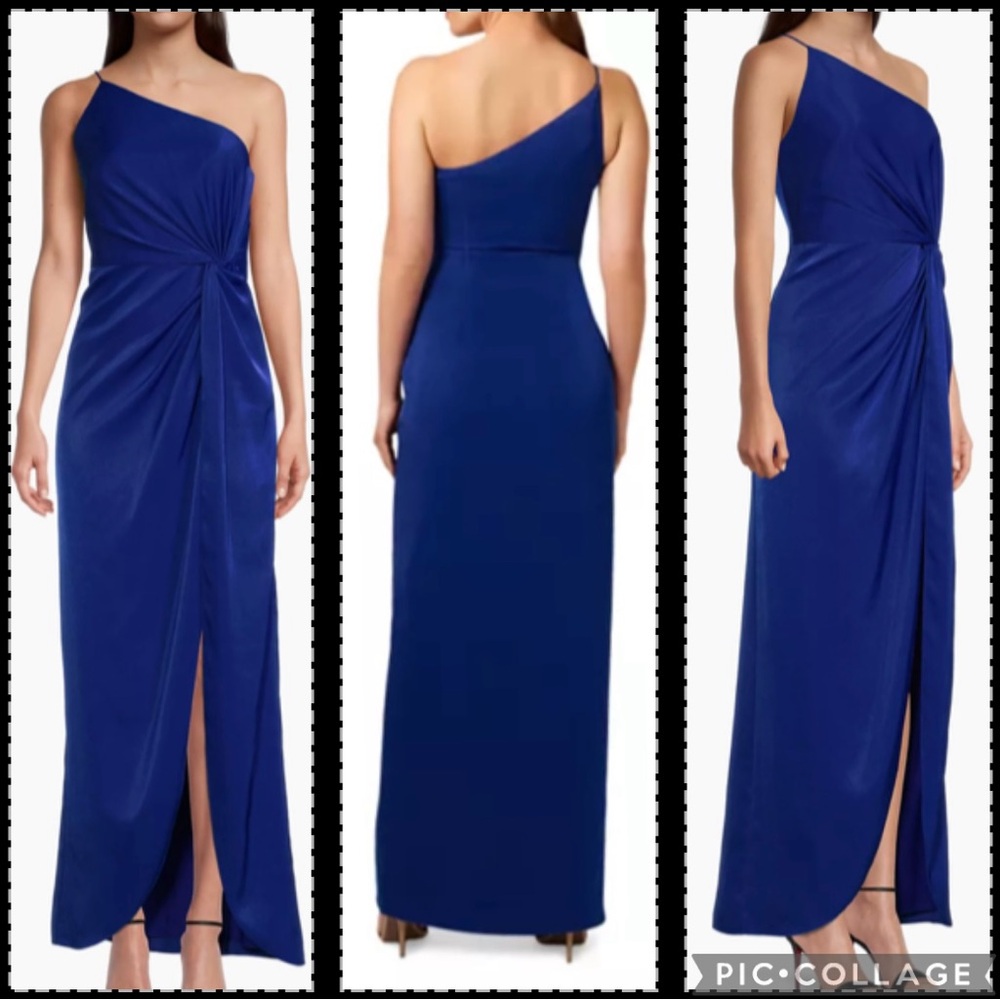 Liv Foster Asymmetrical Charmeuse Side Slit Evening Gown, Royal Blue, Sz 10, NWT - Picture 3 of 16